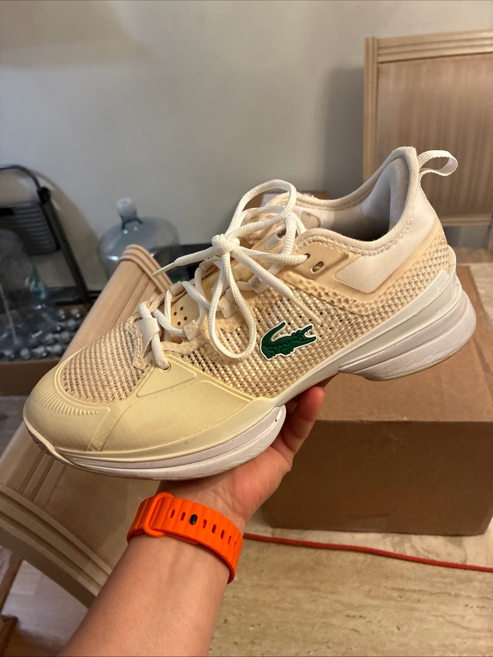 Lacoste Women's Cream and White Mesh Athletic Sneaker